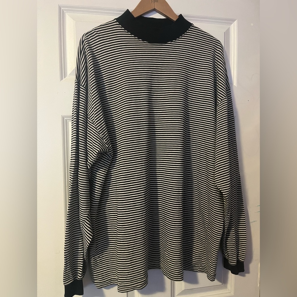 Vintage Black and White Striped Long Sleeve Shirt - XL